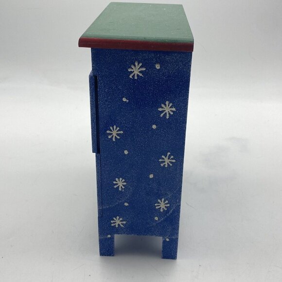 Christmas Winter Snowman Jewelry Box Trinket‎ Storage 2 Drawer Wood Chest Blue - Picture 5 of 11